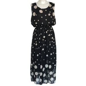 NAVY BLUE & WHITE POLKA DOT SLEEVELESS DRESS